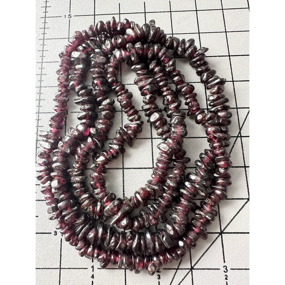 Vintage Garnet Chip Beaded Necklace 35”